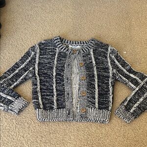 Re/Done Black & White Marled Button-Front Knit Cardigan